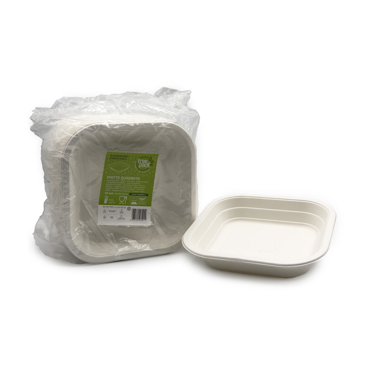 Treepack Piatti Quadrati Compostabili 18x18cm CF. 50Pz