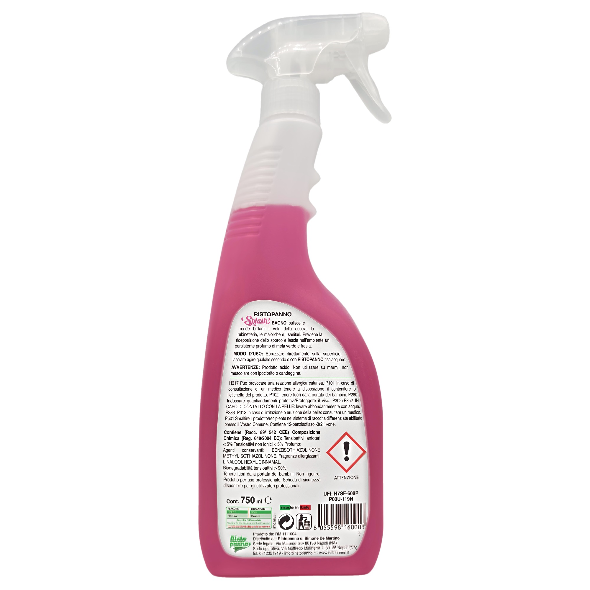 Splash Bagno 750 ml, retro del flacone: modo d’uso, avvertenze di sicurezza e composizione