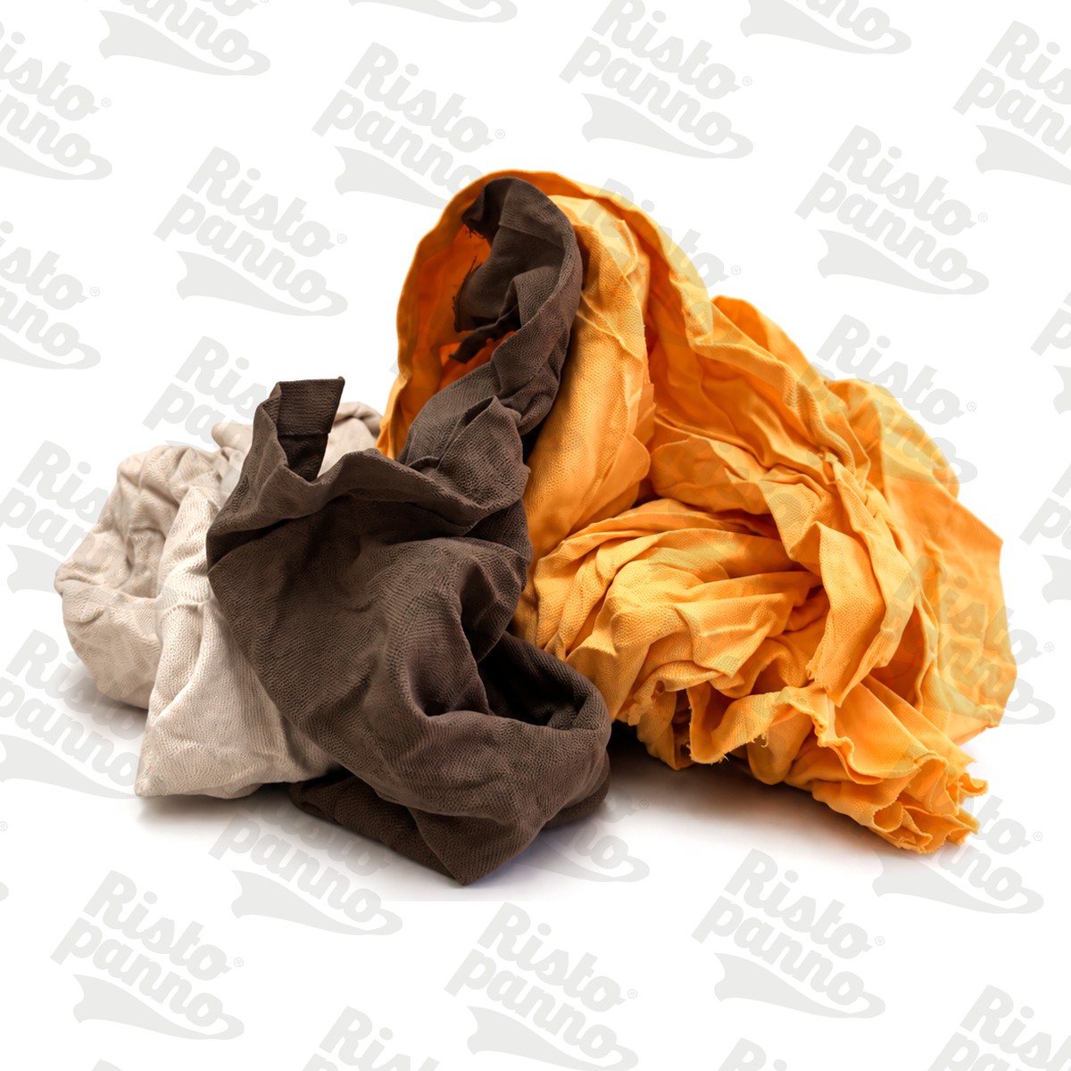 Stracci di tovagliato colorato: pezzi arancio, marroni e crema